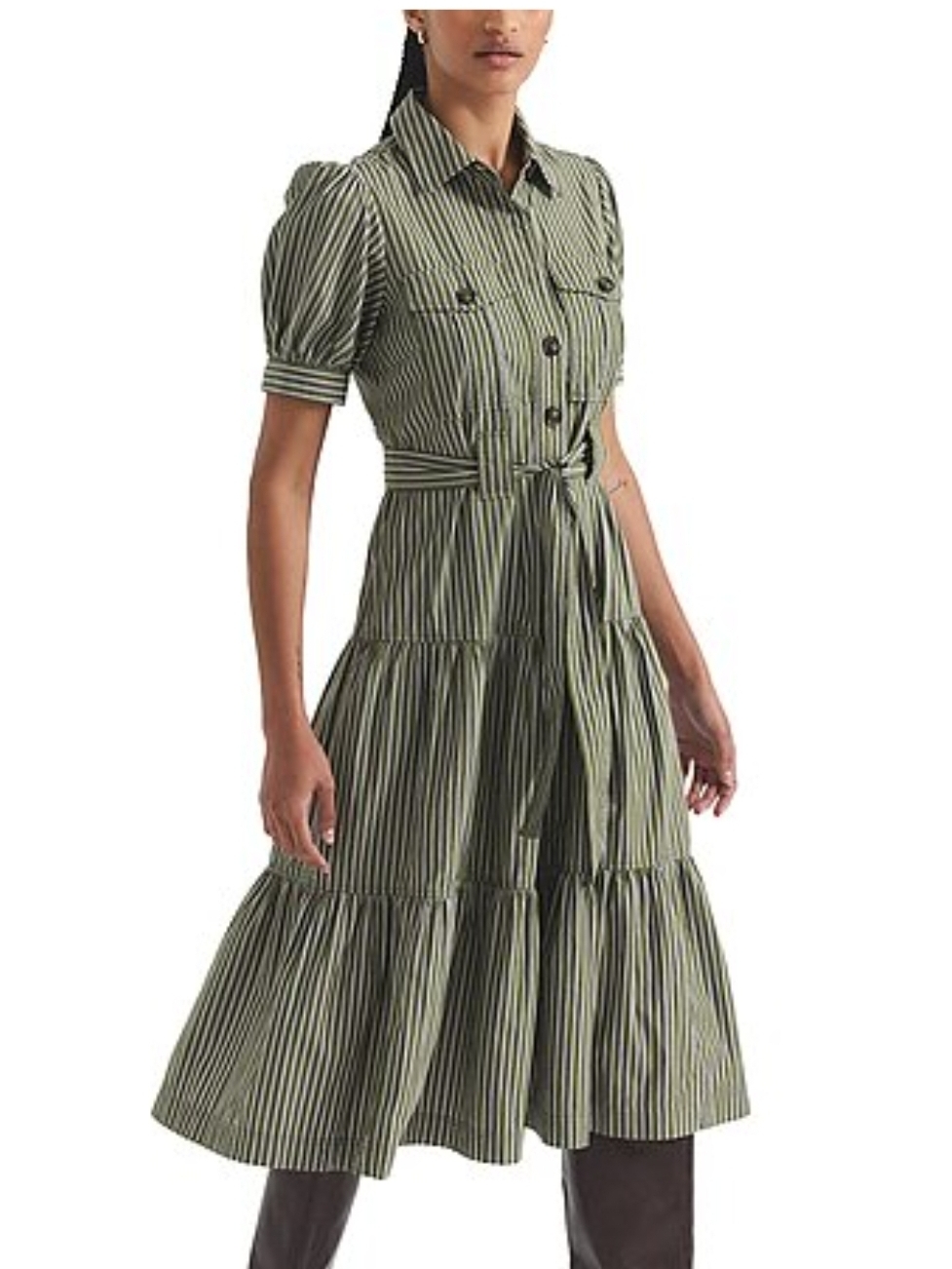 Derek Lam 10 Crosby Buffy Striped Belted Utility Shirtdress